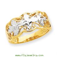 14K Gold & Rhodium Diamond Cut Wave Ring