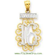 14K Gold & Rhodium Filigree Sweet 16 Pendant