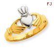 14K Gold & Rhodium Polished Claddagh Ring