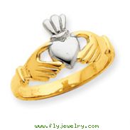 14K Gold & Rhodium Polished Claddagh Ring