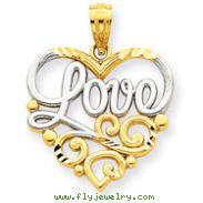 14K Gold & Rhodium Scroll Love Pendant