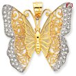 14K Gold & Rhodium Solid Polished Diamond-cut Filigree Butterfly Pendant