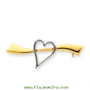 14k Gold & Rhodium Solid Satin Polished Heart Pin