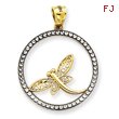 14K Gold & Rodium Diamond Cut Dragonfly Circle Pendant