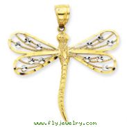 14K Gold & Rodium Diamond Cut Filigree Dragonfly Pendant
