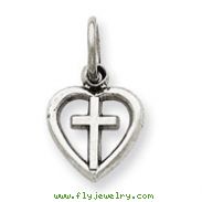 14K Gold  White Gold Cross in Heart Charm