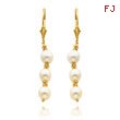 14K Gold  White Tri-Pearl Leverback Earrings