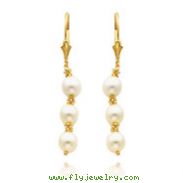 14K Gold  White Tri-Pearl Leverback Earrings