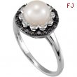 14K Gold 07.00- Freshwater Cultured Pearl & Black And White Diamond Ring