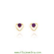 14K Gold 3mm Amethyst Birthstone Heart Earrings