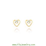 14K Gold 3mm Aquamarine Birthstone Heart Earrings
