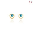 14K Gold 3mm Blue Zircon Birthstone Heart Earrings