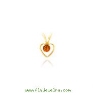 14K Gold 3mm Citrine Heart Birthstone Necklace