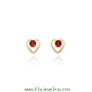 14K Gold 3mm Garnet Birthstone Heart Earrings