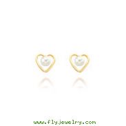 14K Gold 3mm Pearl Birthstone Heart Earrings