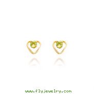 14K Gold 3mm Peridot Birthstone Heart Earrings