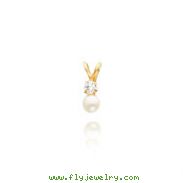14K Gold 4mm Cultured Pearl And CZ Necklace
