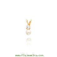 14K Gold 4mm Cultured Pearl And CZ Necklace