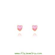 14K Gold 4mm Pink CZ Heart Earrings