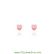 14K Gold 4mm Pink CZ Heart Earrings