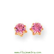 14K Gold 5mm Synthetic Pink Tourmaline Earrings