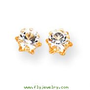 14K Gold 5mm Synthetic White Topaz Earrings