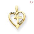 14K Gold AA Diamond Heart & Cross Pendant