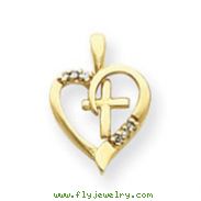 14K Gold AA Diamond Heart & Cross Pendant