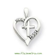 14K Gold AA Diamond Heart & Cross Pendant