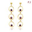 14K Gold Amethyst Triple Drop Circle Dangle Post Earrings