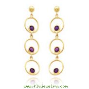 14K Gold Amethyst Triple Drop Circle Dangle Post Earrings