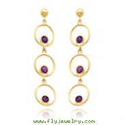 14K Gold Amethyst Triple Drop Circle Dangle Post Earrings