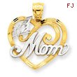 14K Gold And Rhodium #1 Mom Heart Pendant