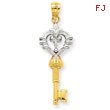 14K Gold And Rhodium Heart Key Pendant