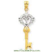 14K Gold And Rhodium Heart Key Pendant