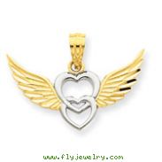 14K Gold And Rhodium Heart With Wings Pendant