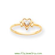 14K Gold April White Topaz Birthstone Heart Ring