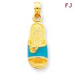 14K Gold Aqua Enameled Sandal Pendant