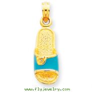 14K Gold Aqua Enameled Sandal Pendant