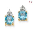 14K Gold Blue Topaz & Diamond Post Earrings