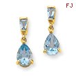 14K Gold Blue Topaz Dangle Post Earrings