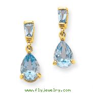 14K Gold Blue Topaz Dangle Post Earrings