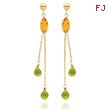 14K Gold Citrine And Peridot Post Dangle Earrings