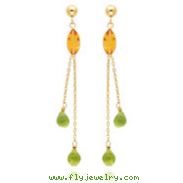 14K Gold Citrine And Peridot Post Dangle Earrings