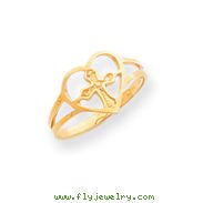 14K Gold Cross In Heart Ring