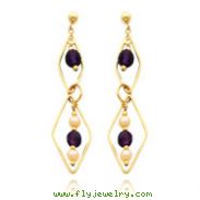 14K Gold Cultured Pearl And Amethyst Geometric Shape Dangle Earrings