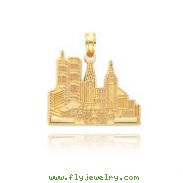 14K Gold Cut-Out New York Skyline With Taxi Pendant