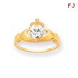 14K Gold CZ April Birthstone Claddagh Heart Ring