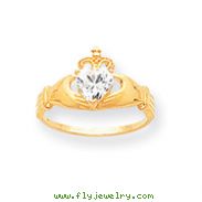 14K Gold CZ April Birthstone Claddagh Heart Ring