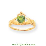 14K Gold CZ August Birthstone Claddagh Heart Ring